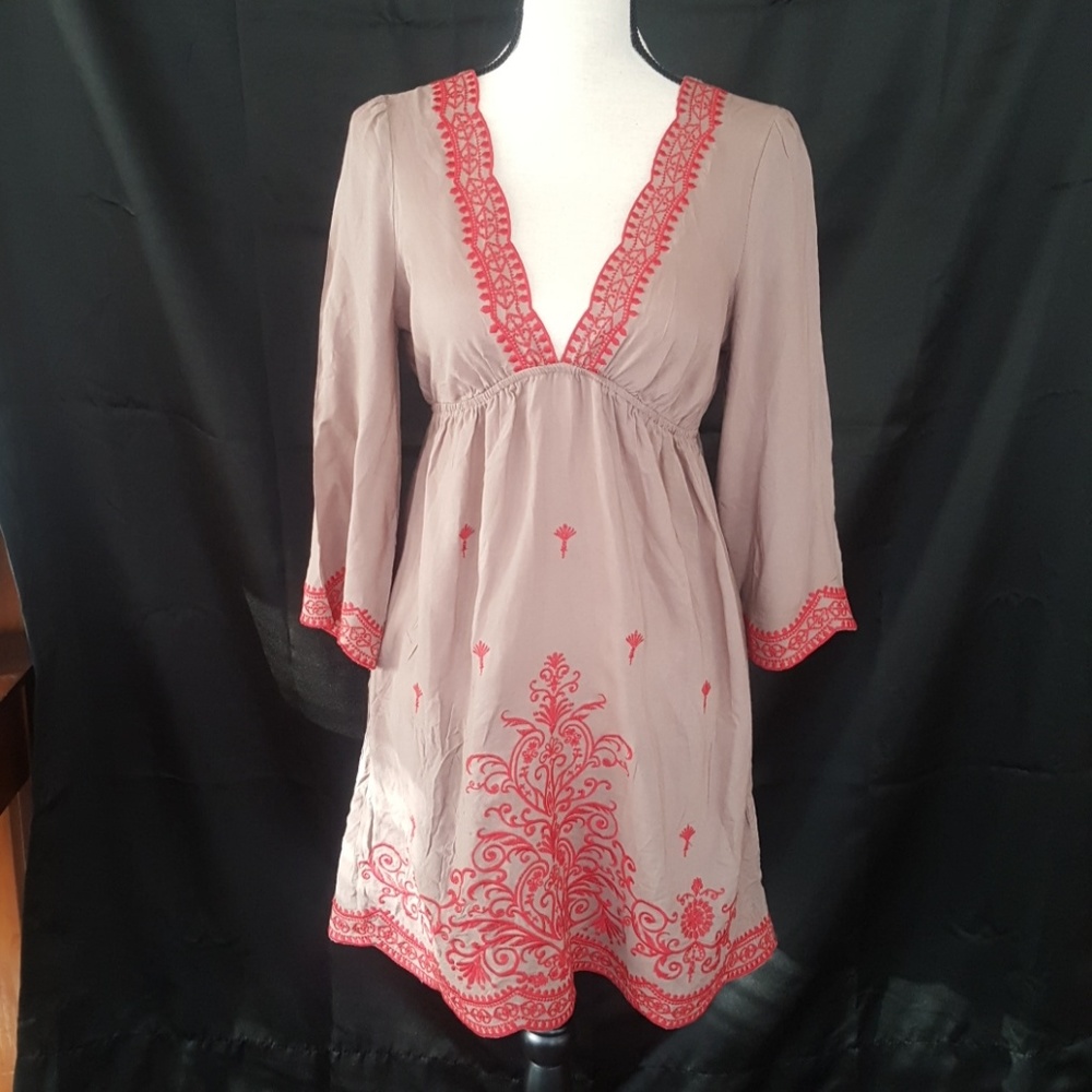 Flying Tomato Red Embroidered Tunic Top Boho
